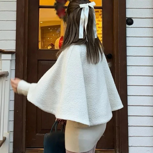 Echoarchiv | High Neck Cape Mantel Elegante a Linien Swing Jacke