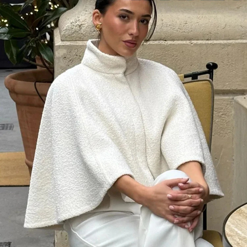 Echoarchiv | High Neck Cape Mantel Elegante a Linien Swing Jacke