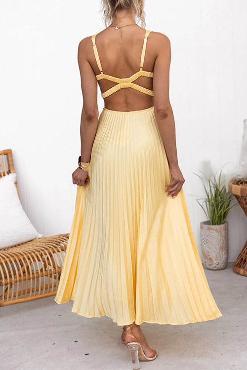 Echoarchiv | V-Ausschnitt Rückenausschnitt Cut-Out Falten Maxi Cami Kleid