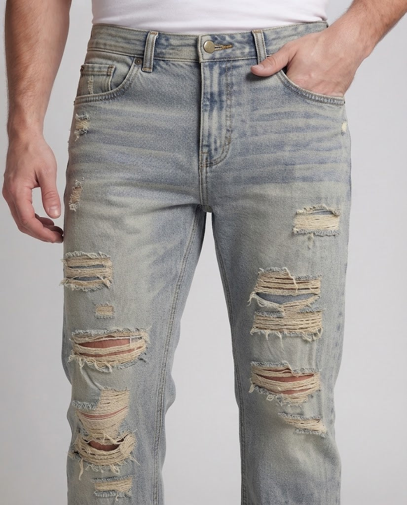 Herren Extraweite Destroyed-Denim-Jeans im Baggy-Straight-Cut Echo Archiv