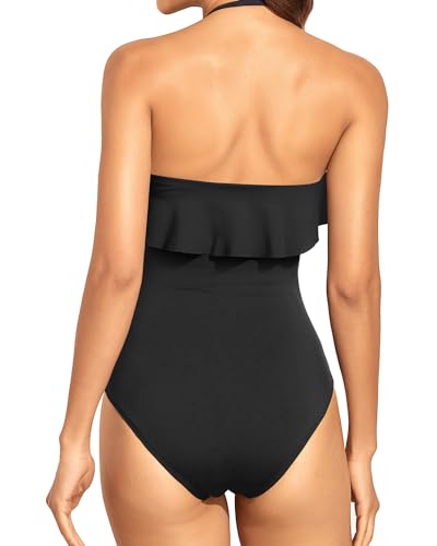 Echoarchiv | Trägerlose Einteiler Bikini für Frauen Bauchkontrolle Bandeau Badeanzüge Rüsche Schlankend Badebekleidung
