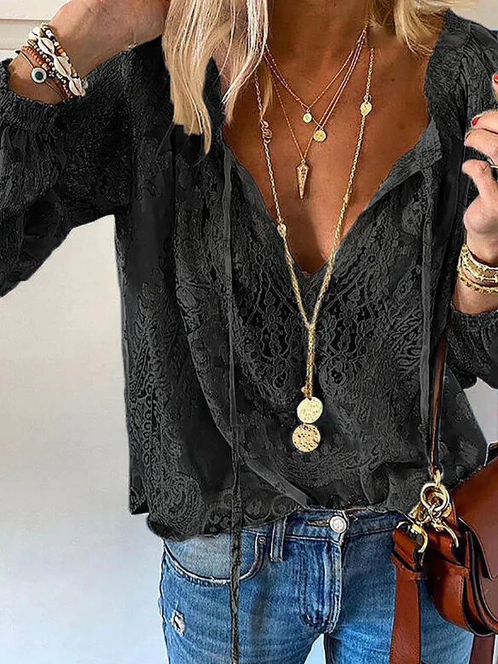 Echoarchiv | V-Ausschnitt Spitzen Chiffon Bluse