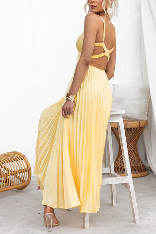 Echoarchiv | V-Ausschnitt Rückenausschnitt Cut-Out Falten Maxi Cami Kleid