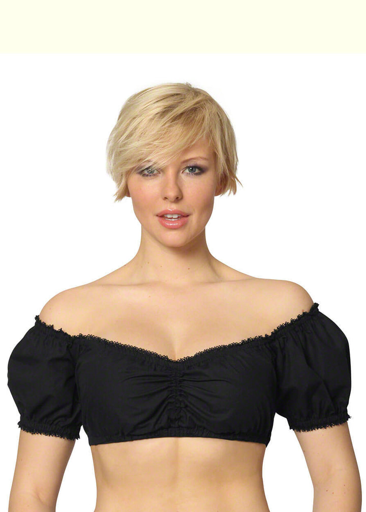Damen  traditionelle Dirndlbluse mit feiner Spitze, tiefem Herzausschnitt und geraffter Taille Echo Archiv