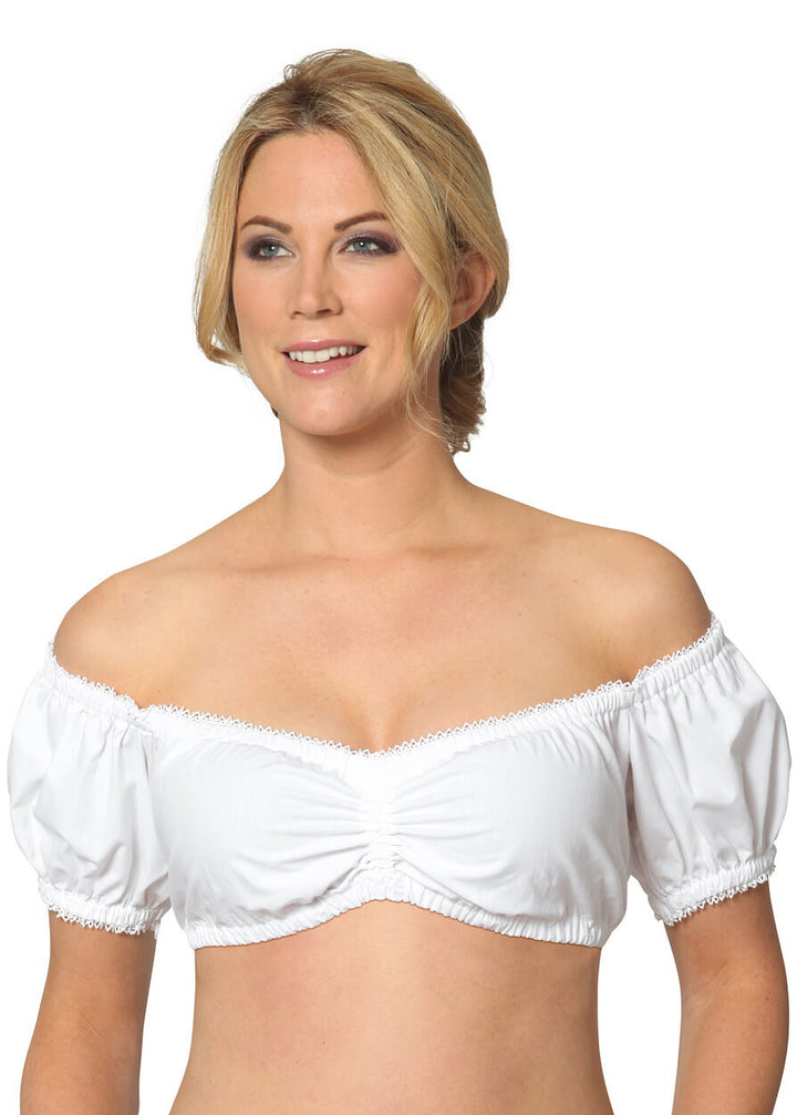 Damen  traditionelle Dirndlbluse mit feiner Spitze, tiefem Herzausschnitt und geraffter Taille Echo Archiv