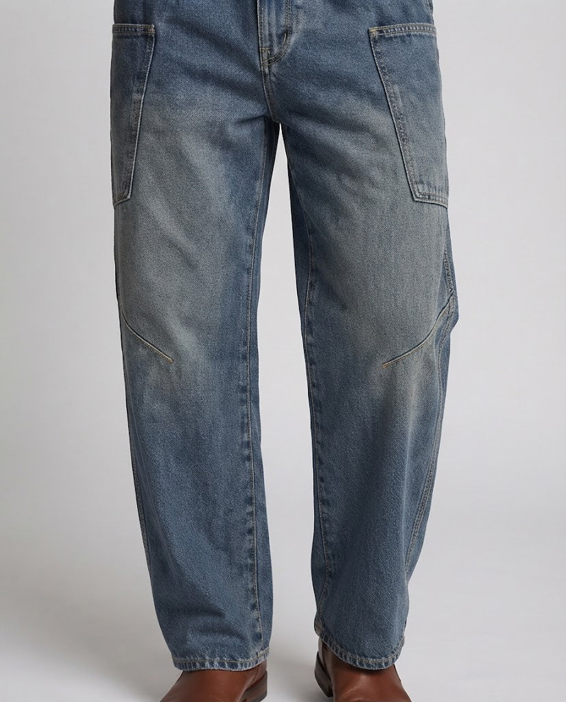 Herren Baggy-Denim-Cargohose mit tiefem Schritt und großformatigen Aufgesetztaschen Echo Archiv