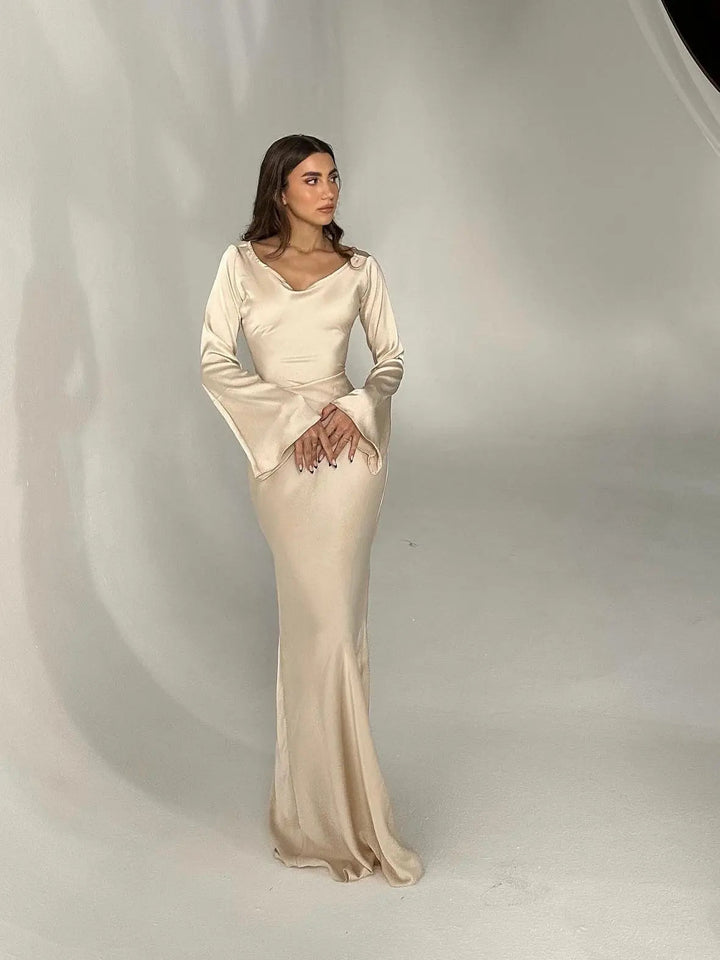 Echoarchiv | Fließendes Maxi Kleid Mit Langen Ärmeln Für Damen