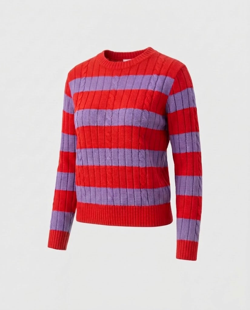 Damen Gestreifter gerippter Cropped-Pullover mit Rundhalsausschnitt Echo Archiv