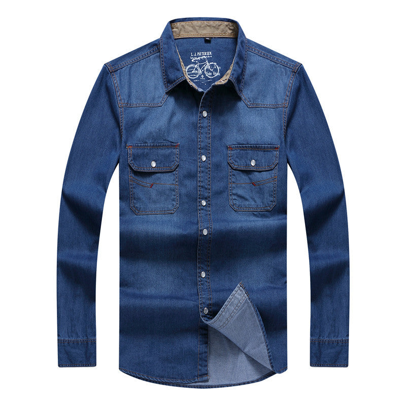 Herren Denim-Hemd im Westernstil mit Druckknopfleiste und Brustklappen Echo Archiv