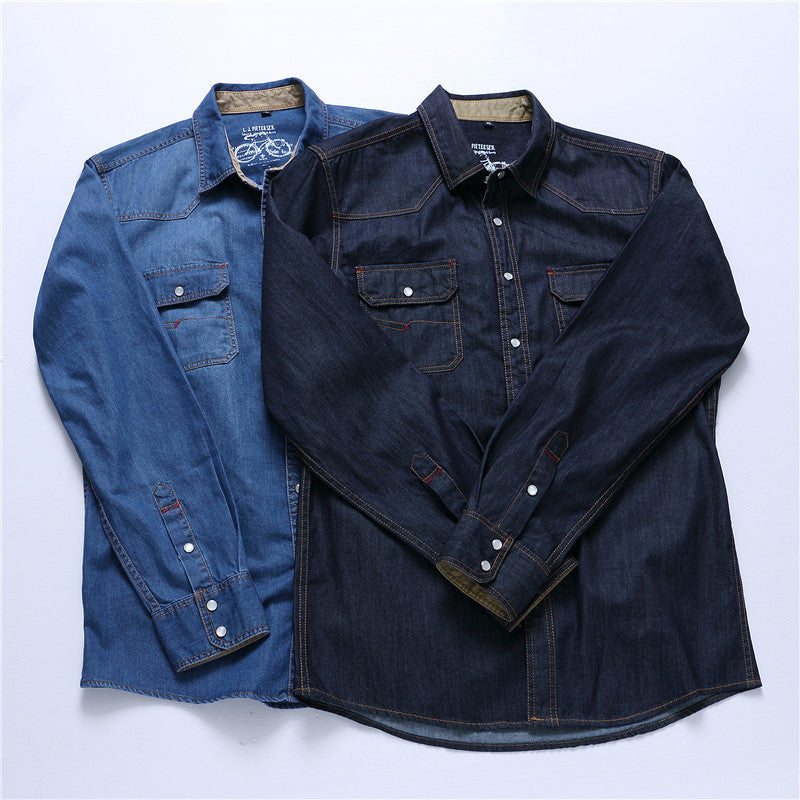 Herren Denim-Hemd im Westernstil mit Druckknopfleiste und Brustklappen Echo Archiv
