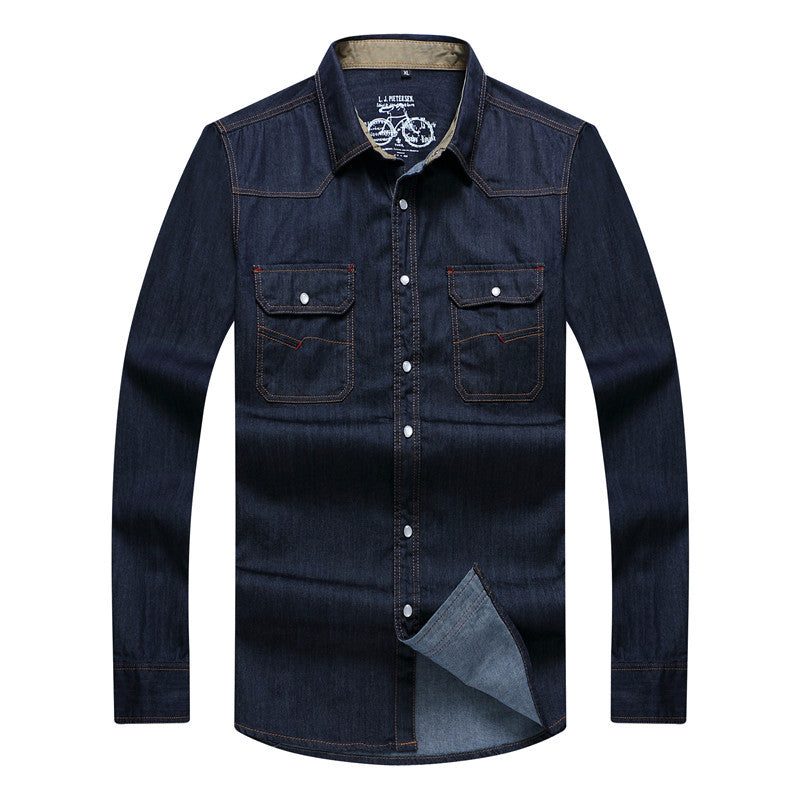 Herren Denim-Hemd im Westernstil mit Druckknopfleiste und Brustklappen Echo Archiv
