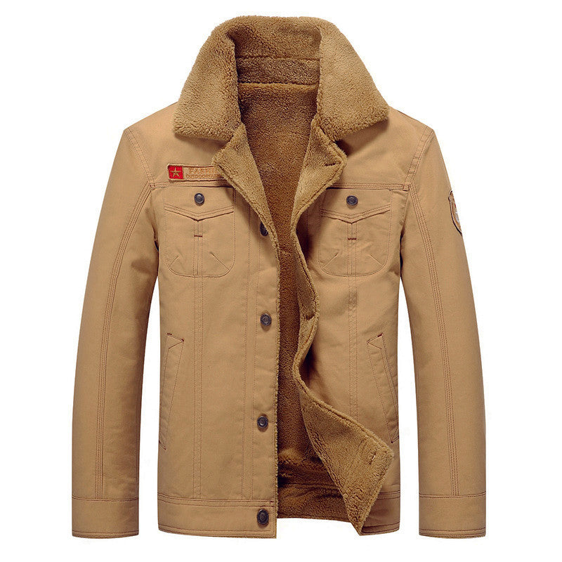 Herren Canvas-Truckerjacke mit Teddyfutter, hohem Umlegekragen und Utility-Taschen Echoarchiv