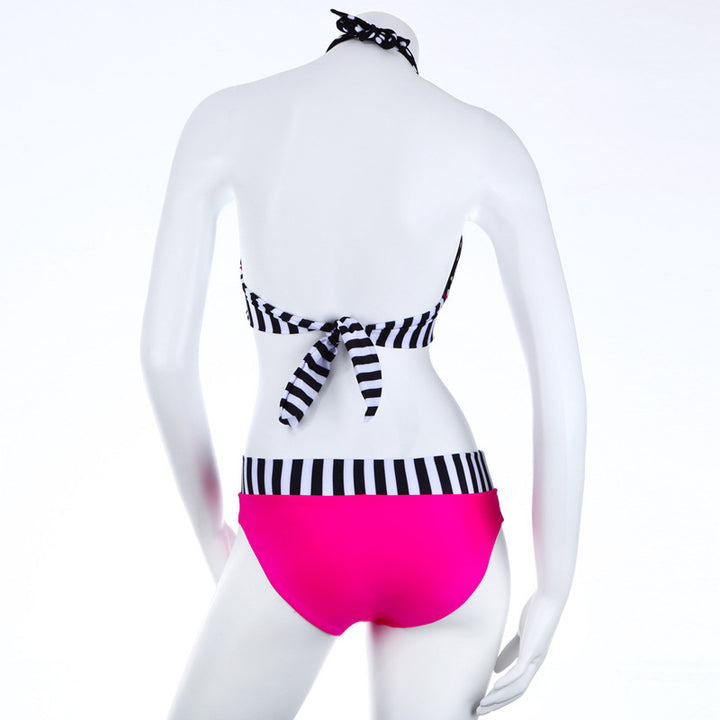 Damen Triangel-Bikini mit kontrastierenden Streifen und Punkten Echo Archiv