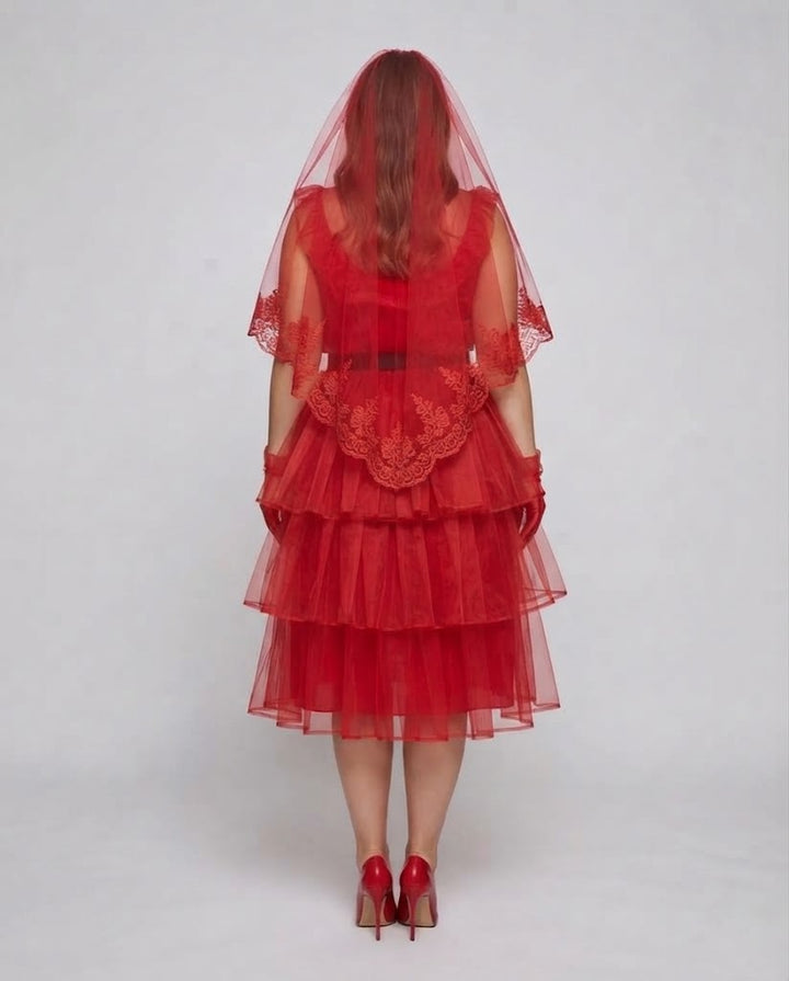 Frauen festliches Kostümkleid mit voluminösem Tüllrock und Rüschen Echo Archiv