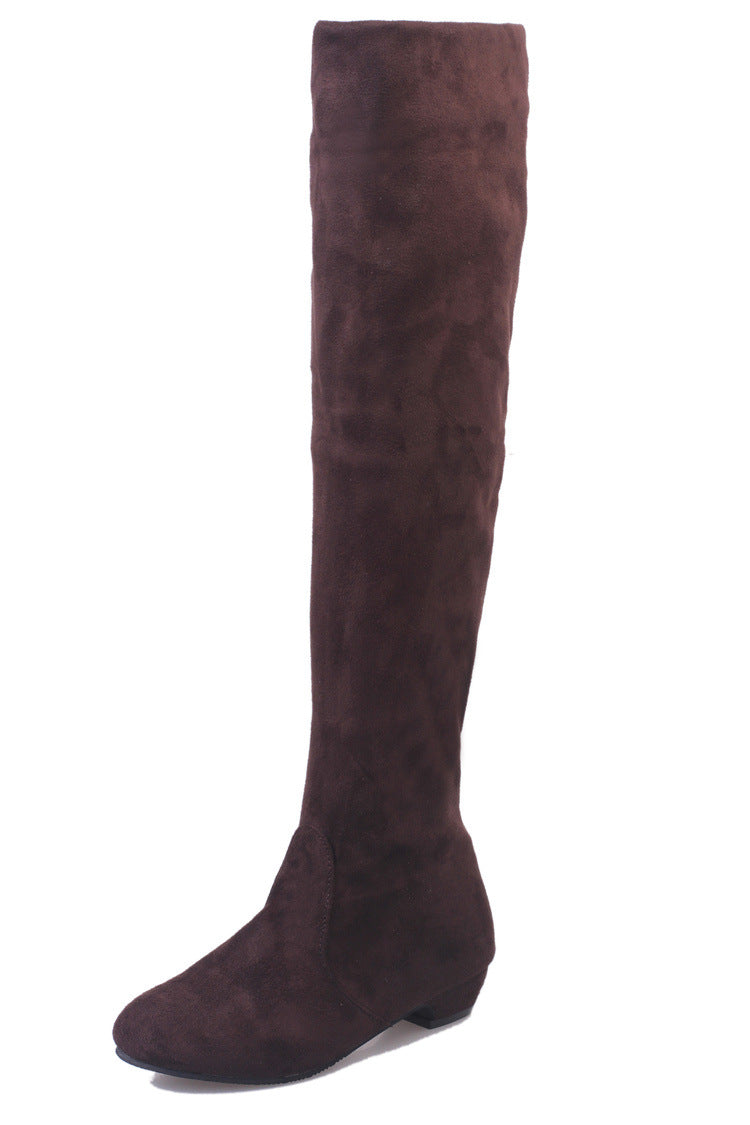 Damen Overknee-Stiefel mit weichem Veloursfinish, flachem Keilabsatz und stretchigem Schaft – Lioré