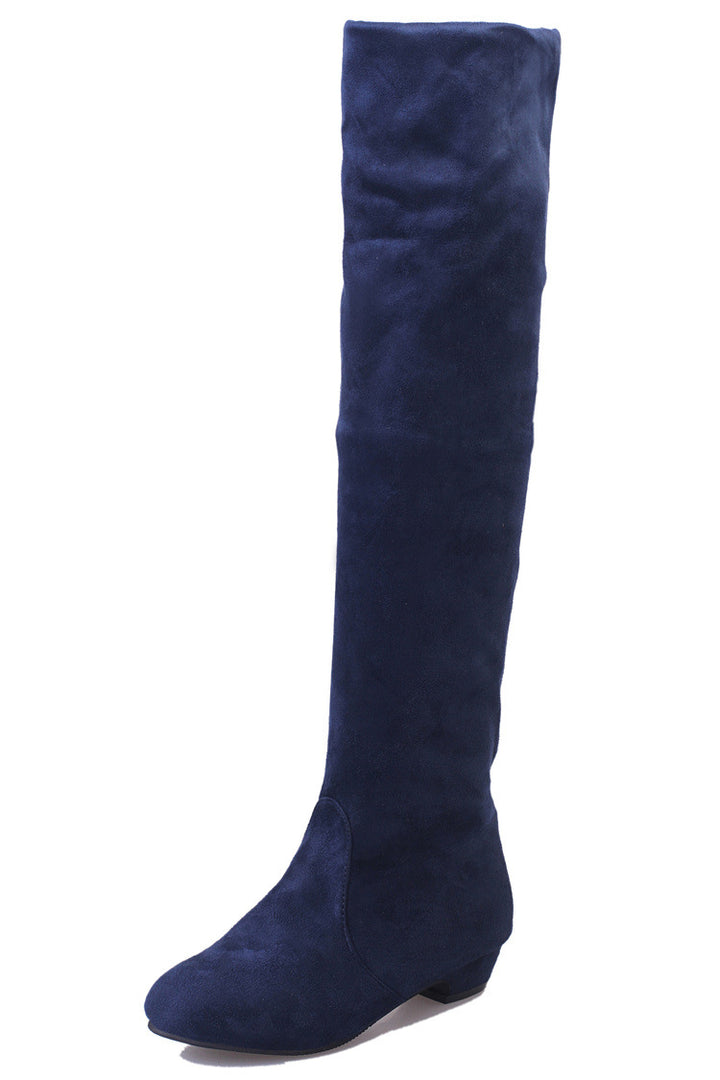 Damen Overknee-Stiefel mit weichem Veloursfinish, flachem Keilabsatz und stretchigem Schaft – Lioré