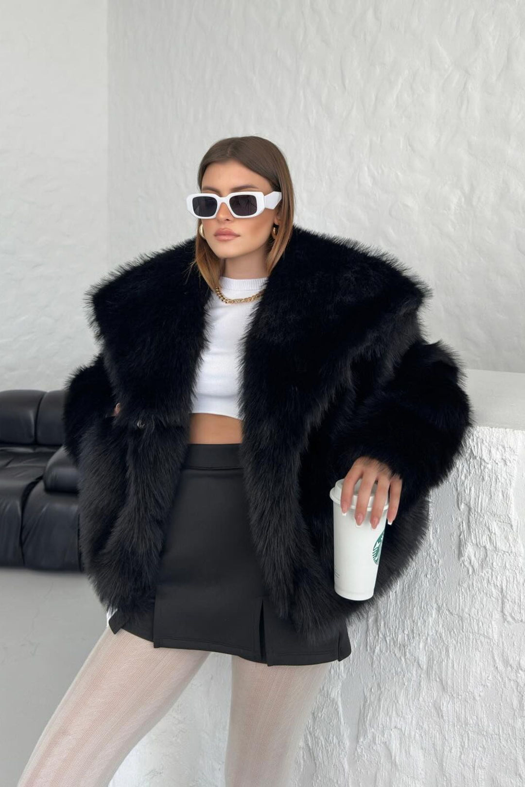 Echoarchiv | Faux-Fur-Schalkragenjacke