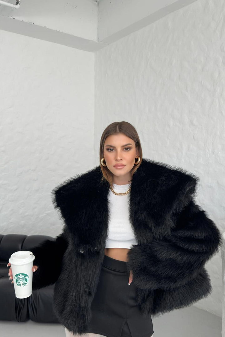 Echoarchiv | Faux-Fur-Schalkragenjacke