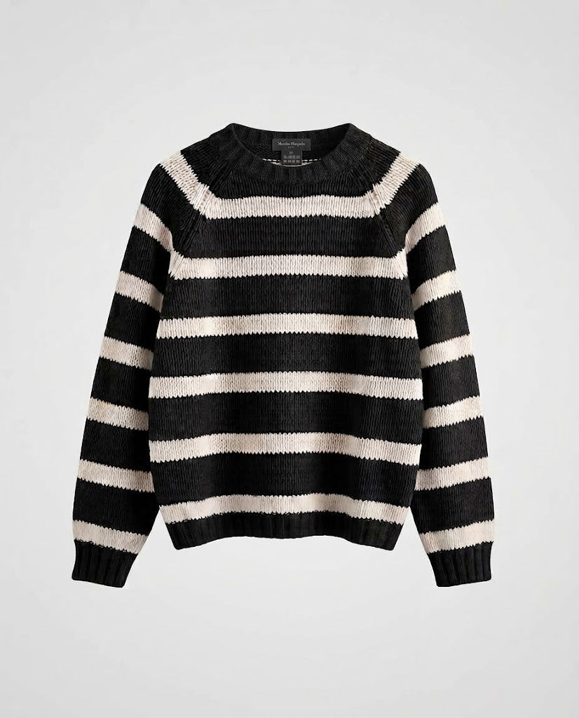 Damen Gestreifter Boxy-Strickpullover mit grober Masche und Rundhalsausschnitt Echo Archiv