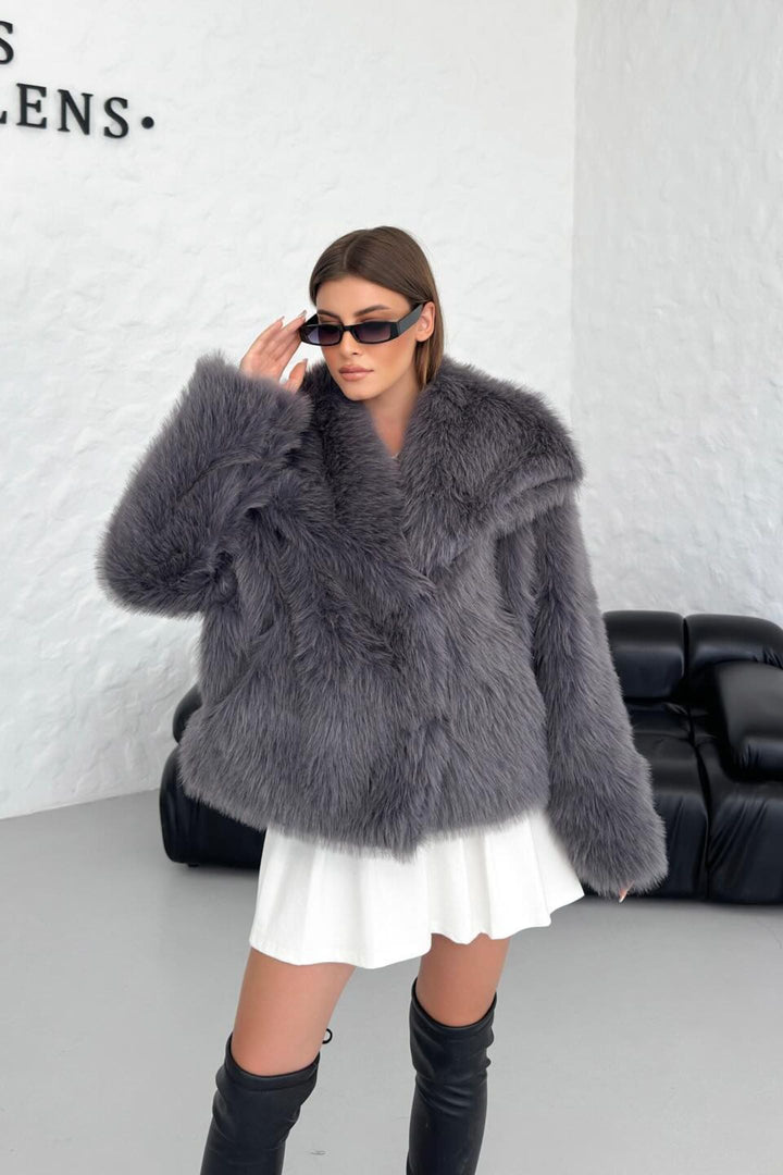Echoarchiv | Faux-Fur-Schalkragenjacke