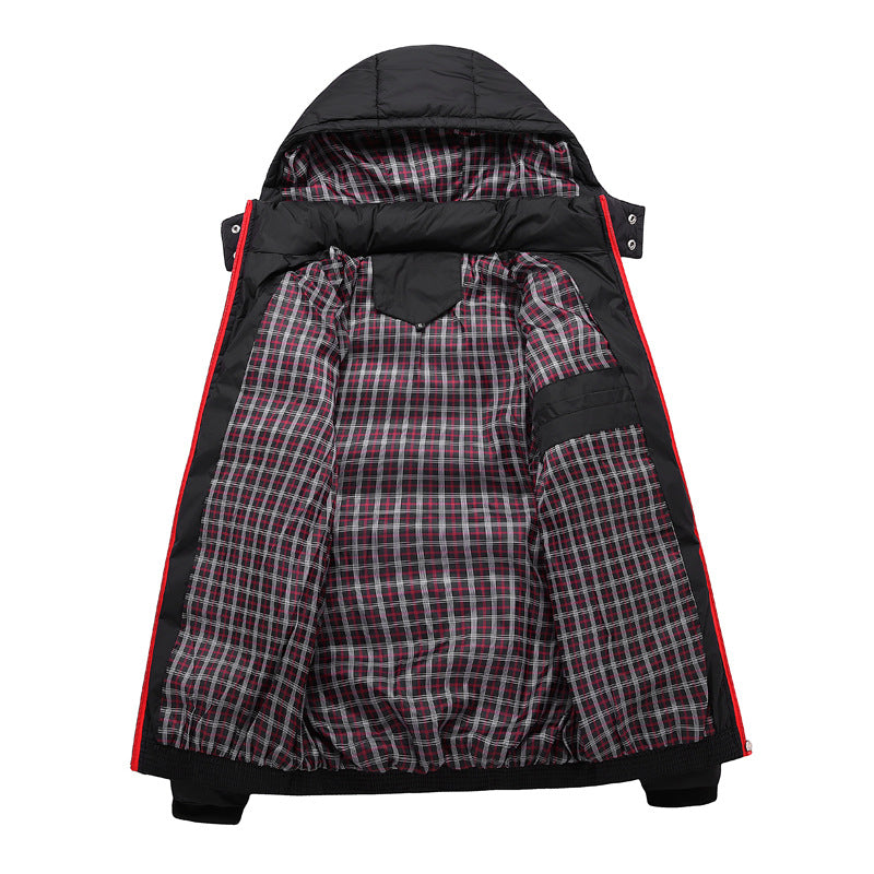Herren Gesteppte Kapuzen-Steppjacke mit karierter Innenfütterung und Kontrastreißverschluss Echoarchiv