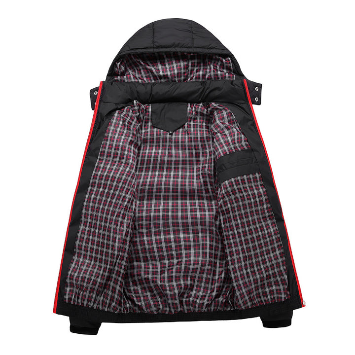 Herren Gesteppte Kapuzen-Steppjacke mit karierter Innenfütterung und Kontrastreißverschluss Echoarchiv