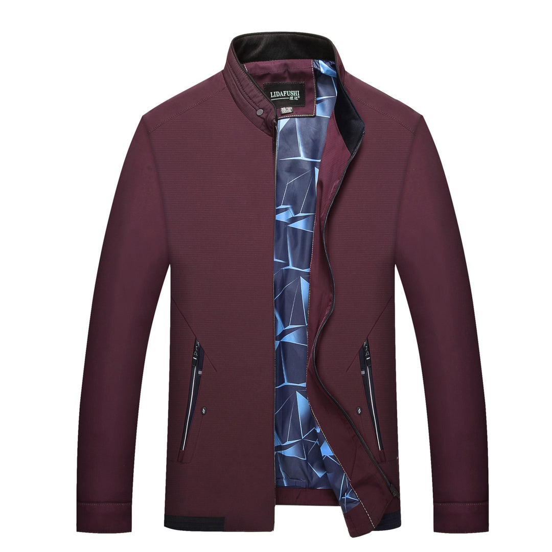 Herren Schlanke Stehkragen-Übergangsjacke mit Reißverschluss, wasserabweisender Außenfläche und geometrischem Futter Echoarchiv