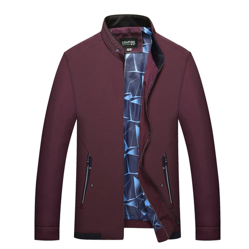 Herren Schlanke Stehkragen-Übergangsjacke mit Reißverschluss, wasserabweisender Außenfläche und geometrischem Futter Echoarchiv