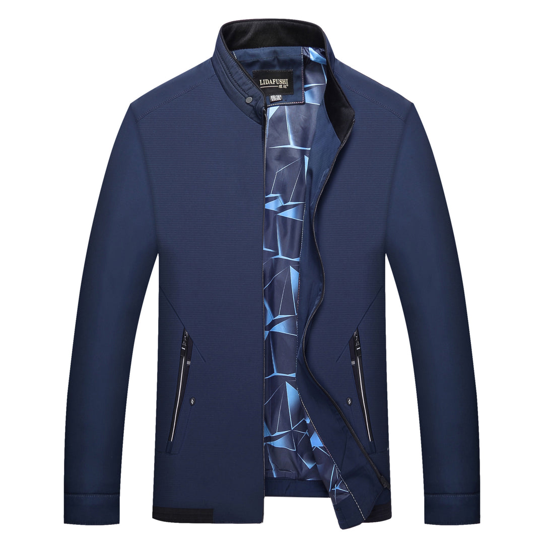 Herren Schlanke Stehkragen-Übergangsjacke mit Reißverschluss, wasserabweisender Außenfläche und geometrischem Futter Echoarchiv