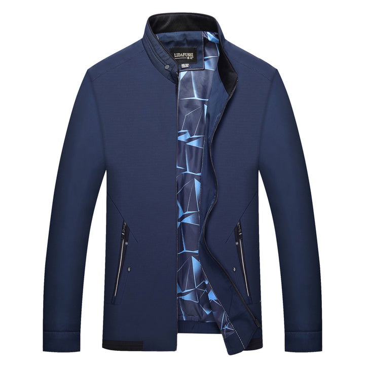 Herren Schlanke Stehkragen-Übergangsjacke mit Reißverschluss, wasserabweisender Außenfläche und geometrischem Futter Echoarchiv