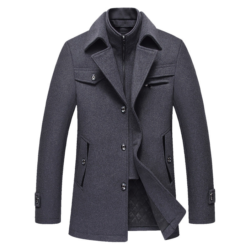 Herren Midilanger Wollmix-Kurzmantel mit integrierter gesteppter Innenjacke und Hemdkragen Echo Archiv