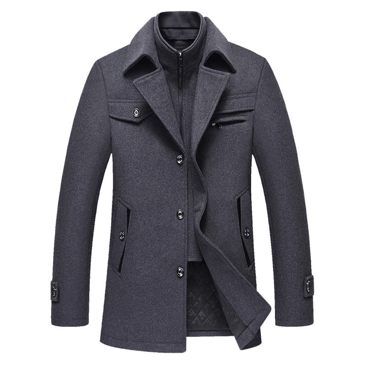 Herren Midilanger Wollmix-Kurzmantel mit integrierter gesteppter Innenjacke und Hemdkragen Echo Archiv