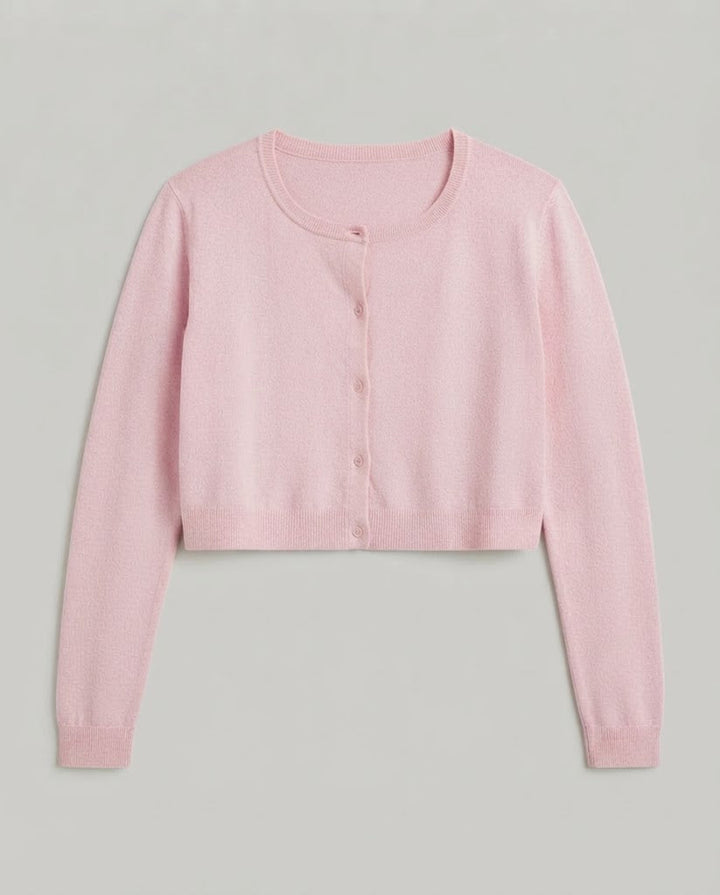Damen Kurzgeschnittenes Cut-Out Cropped-Cardigan mit zweifarbiger Layering‑Optik und Knopfleiste Echo Archiv