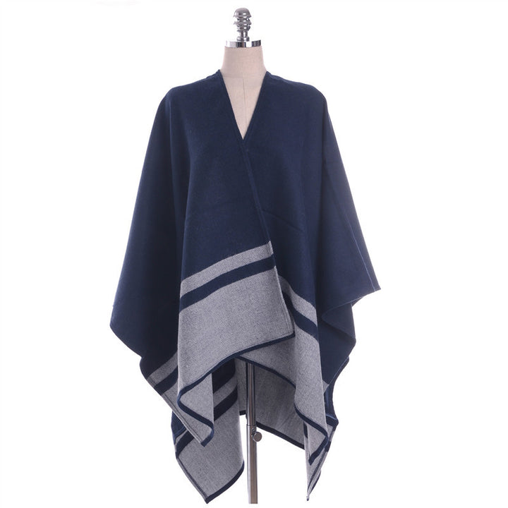 Damen Oversize-Ruana im kastigen Cape‑Schnitt mit kontrastierender Bordüre Echo Archiv
