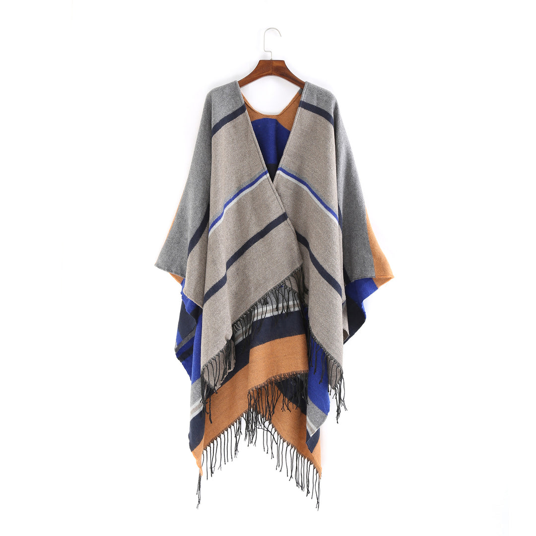 Damen Oversize-Ruana‑Überwurf aus Wollmix mit Zipfelsaum und Fransensaum – Avérine