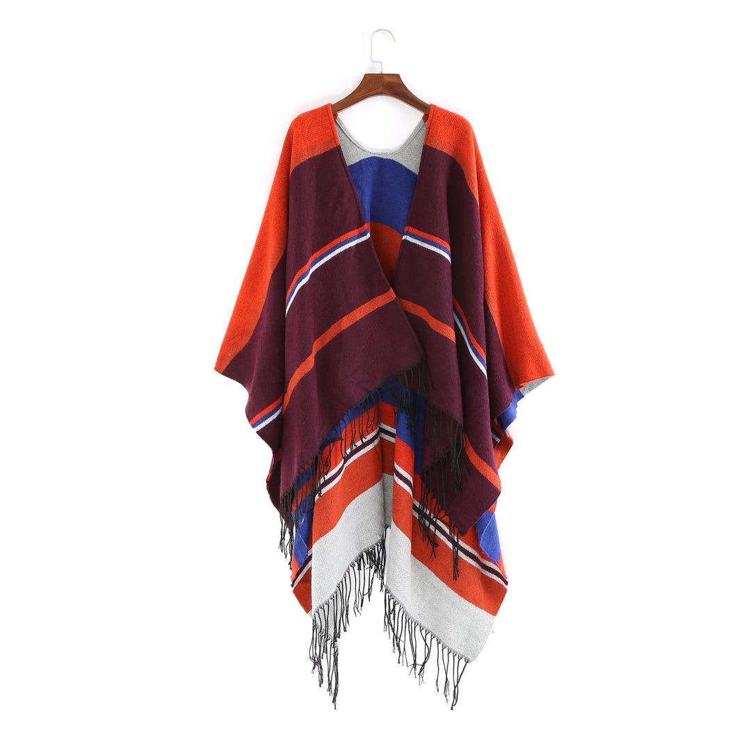 Damen Oversize-Ruana‑Überwurf aus Wollmix mit Zipfelsaum und Fransensaum – Avérine