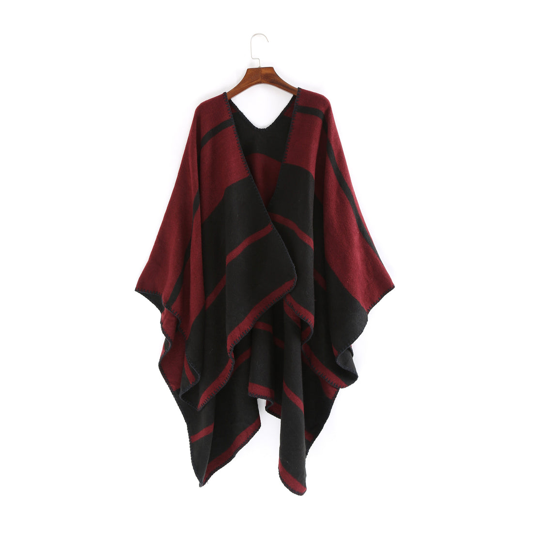 Damen Oversize-Ruana mit geometrischem Blockstreifen und Ziernaht – Avérine