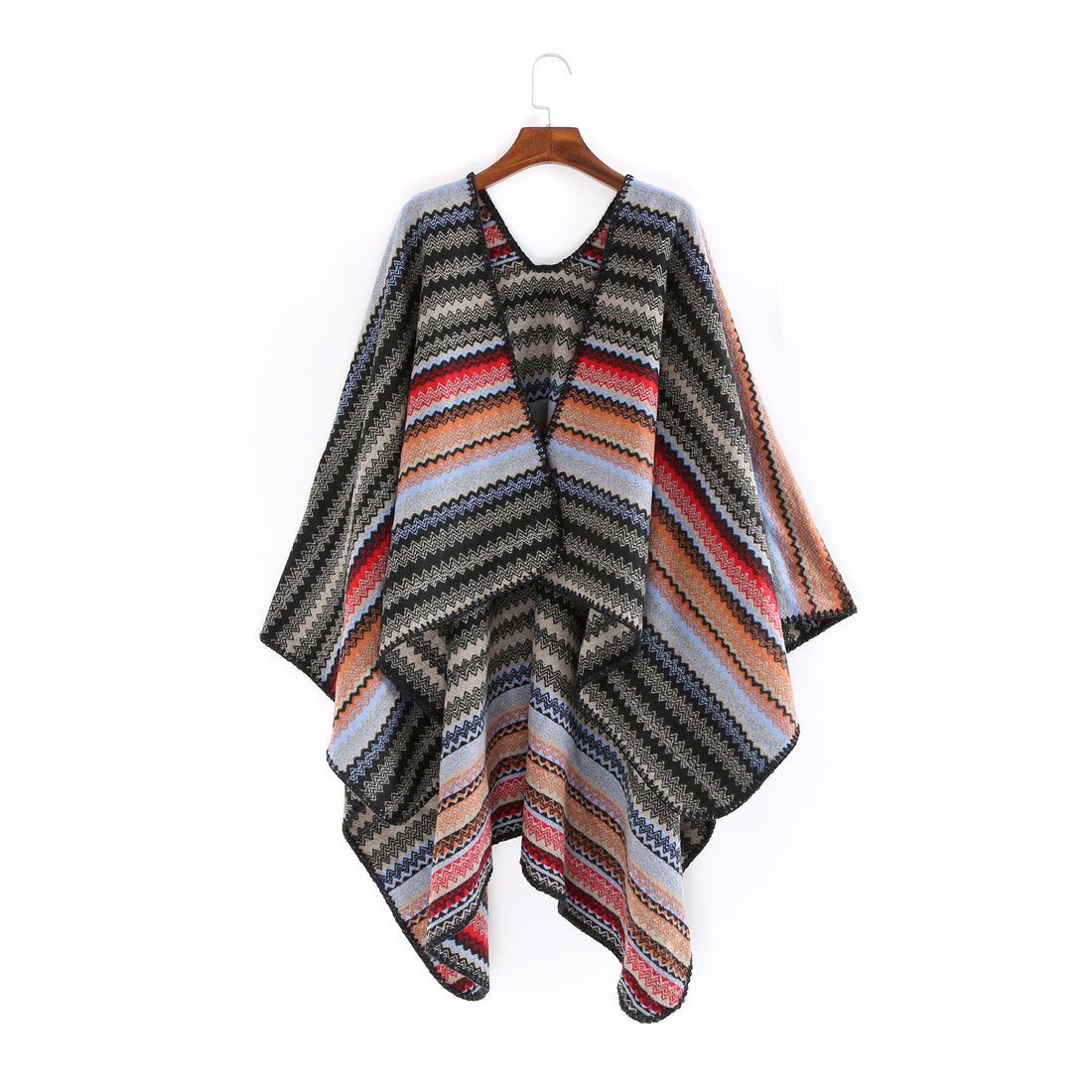 Damen Oversize-Strickruana im Jacquard‑Zickzack mit gehäkelter Kante – Veloura