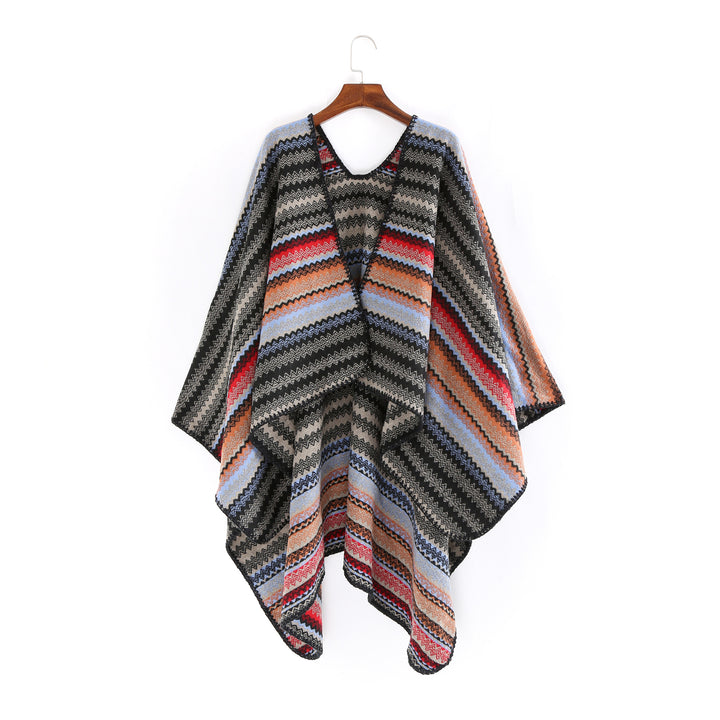 Damen Oversize-Strickruana im Jacquard‑Zickzack mit gehäkelter Kante – Veloura