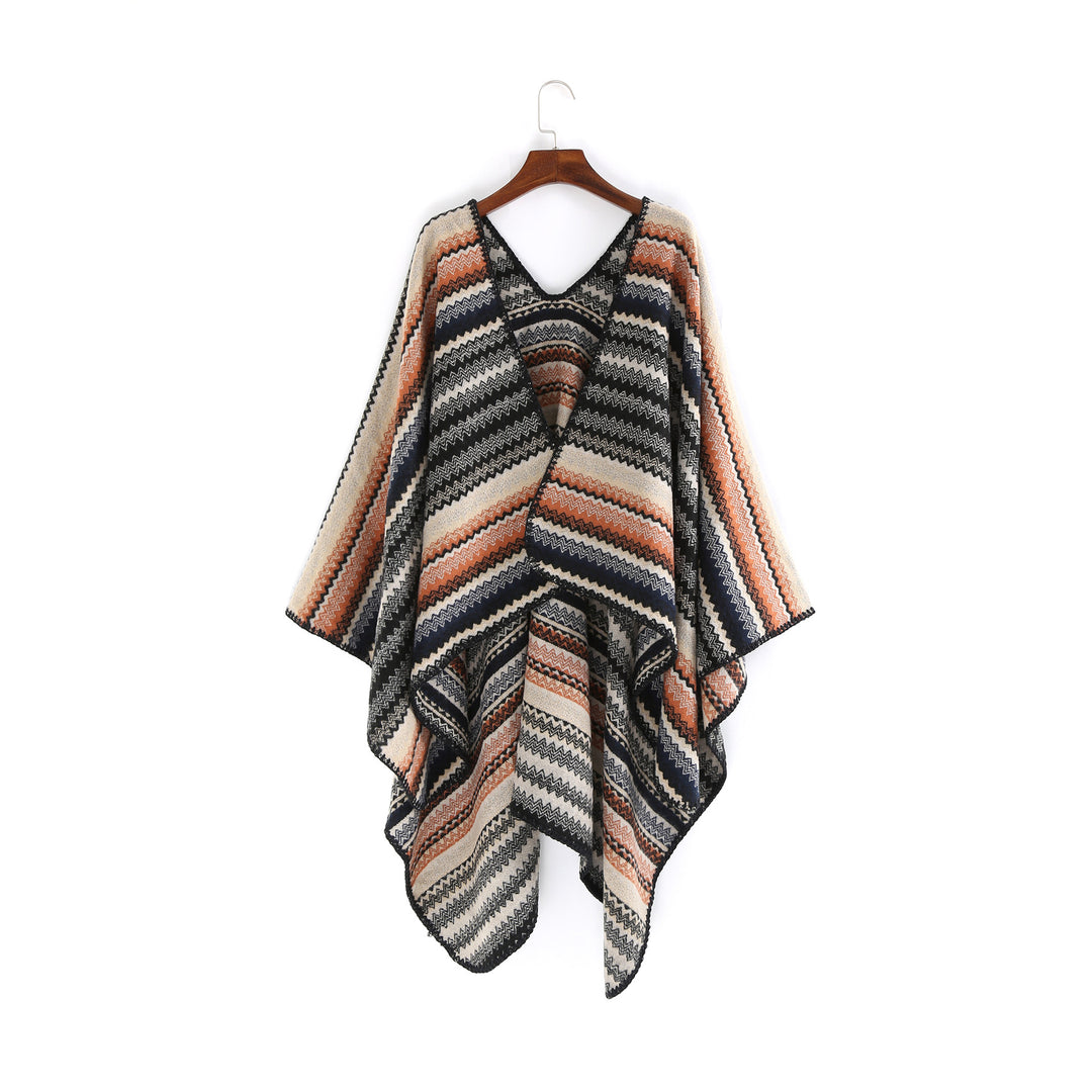 Damen Oversize-Strickruana im Jacquard‑Zickzack mit gehäkelter Kante – Veloura