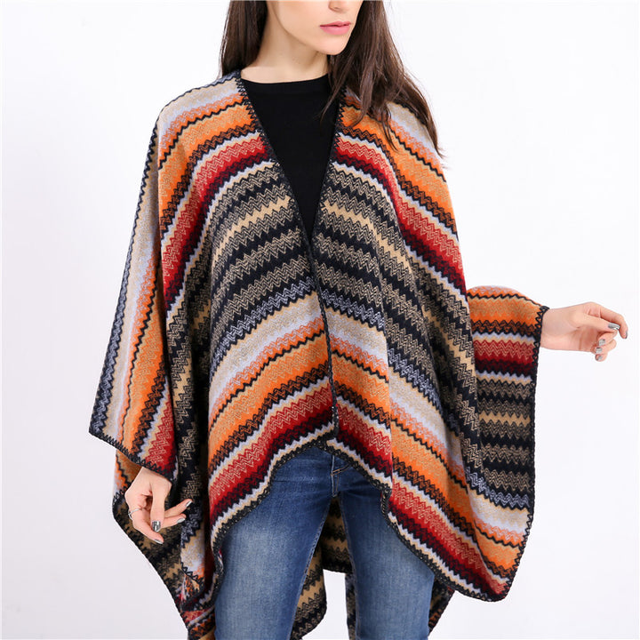 Damen Oversize-Strickruana im Jacquard‑Zickzack mit gehäkelter Kante – Veloura