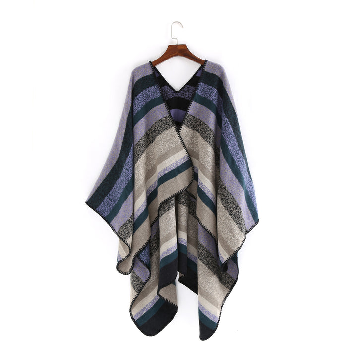 Damen Gewobene Oversize-Ruana mit diagonalem Blockstreifen und Kettelkante Echo Archiv