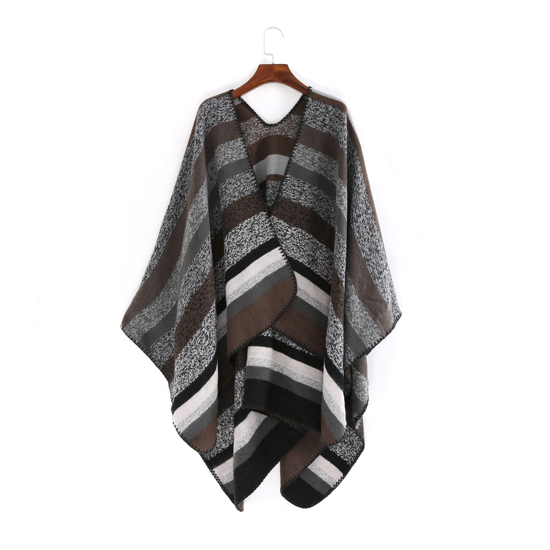 Damen Gewobene Oversize-Ruana mit diagonalem Blockstreifen und Kettelkante Echo Archiv
