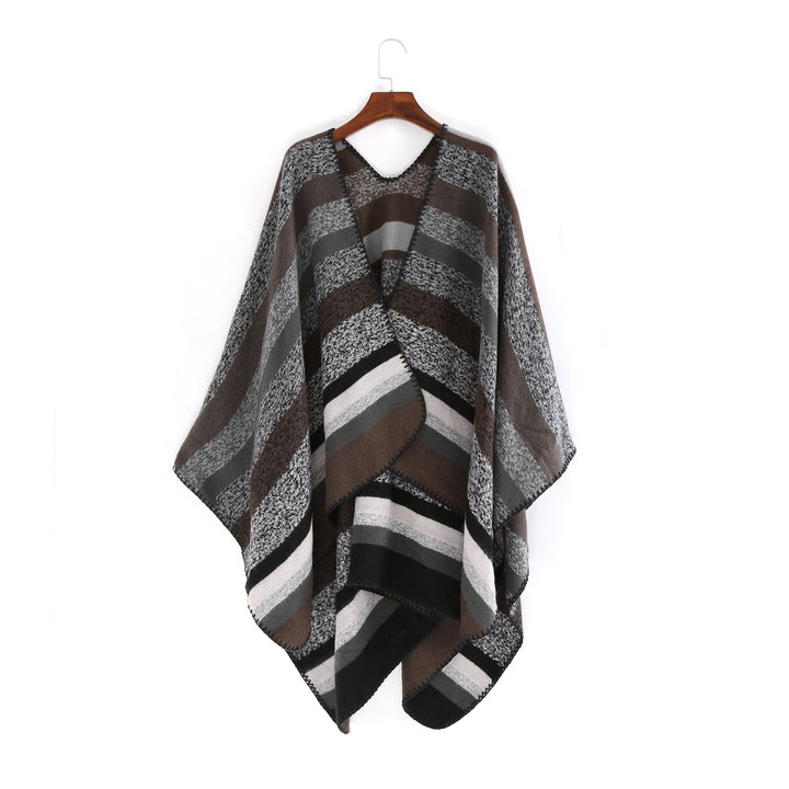 Damen Gewobene Oversize-Ruana mit diagonalem Blockstreifen und Kettelkante Echo Archiv