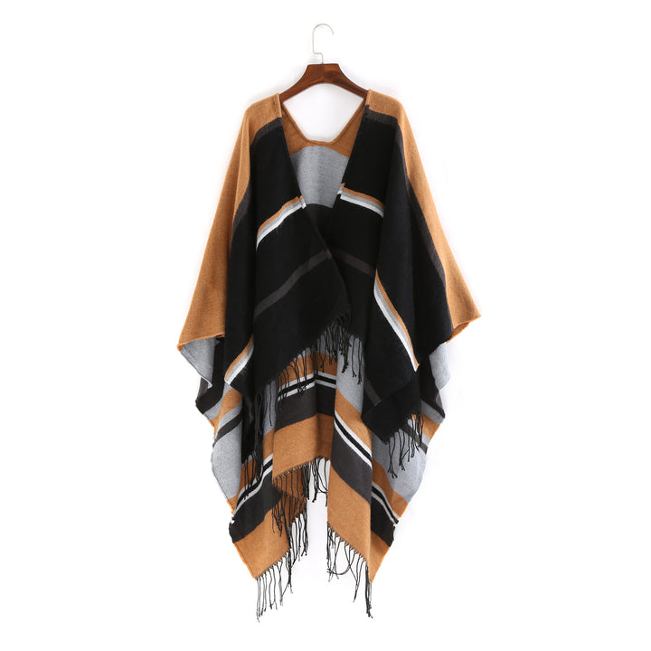 Damen Oversize-Ruana‑Überwurf aus Wollmix mit Zipfelsaum und Fransensaum – Avérine