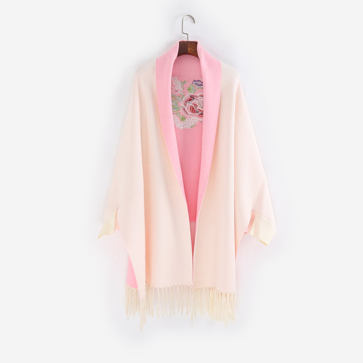 Damen Cape‑Schal mit besticktem Innenfutter und Fransensaum Echo Archiv
