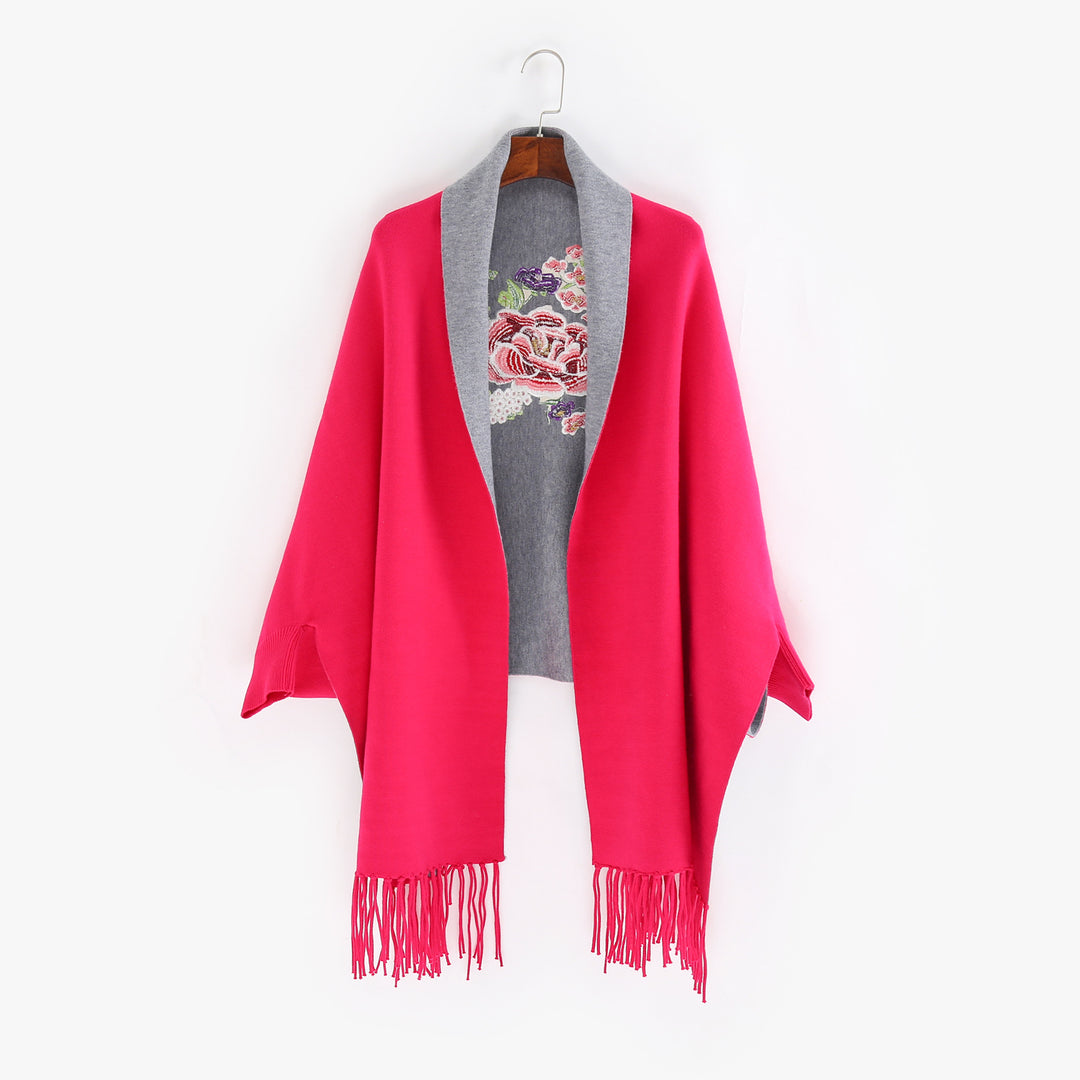 Damen Cape‑Schal mit besticktem Innenfutter und Fransensaum Echo Archiv