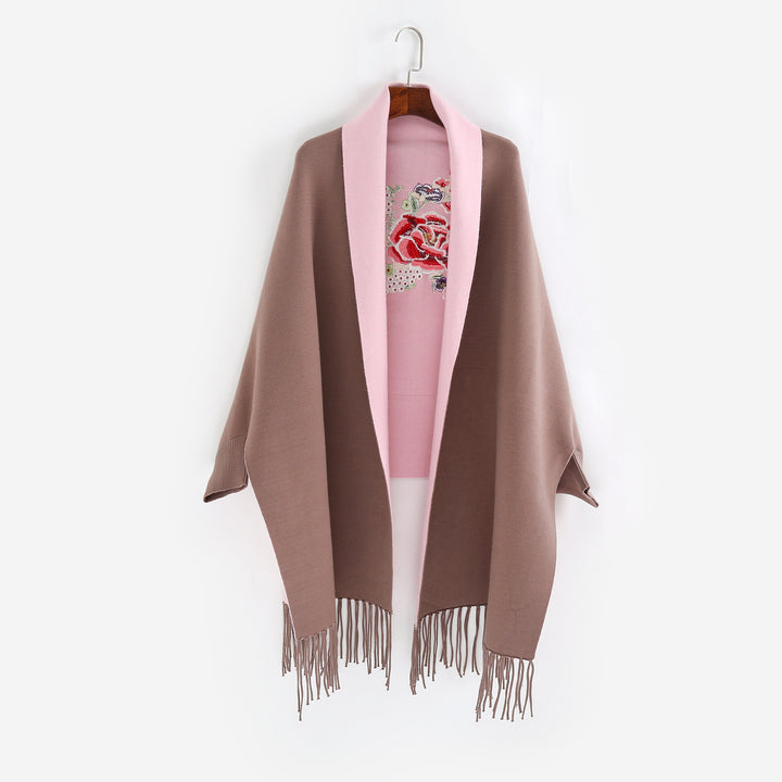 Damen Cape‑Schal mit besticktem Innenfutter und Fransensaum Echo Archiv