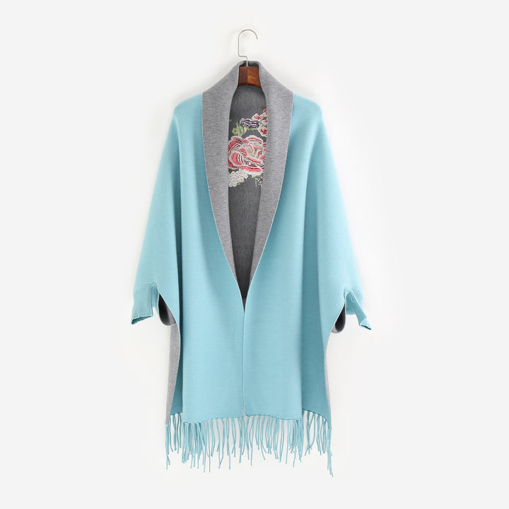 Damen Cape‑Schal mit besticktem Innenfutter und Fransensaum Echo Archiv