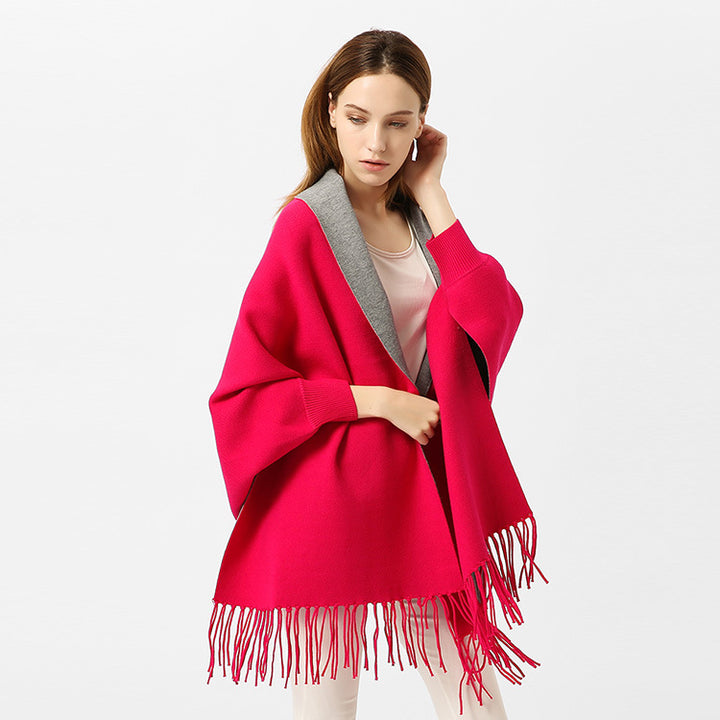 Damen Cape‑Schal mit besticktem Innenfutter und Fransensaum Echo Archiv
